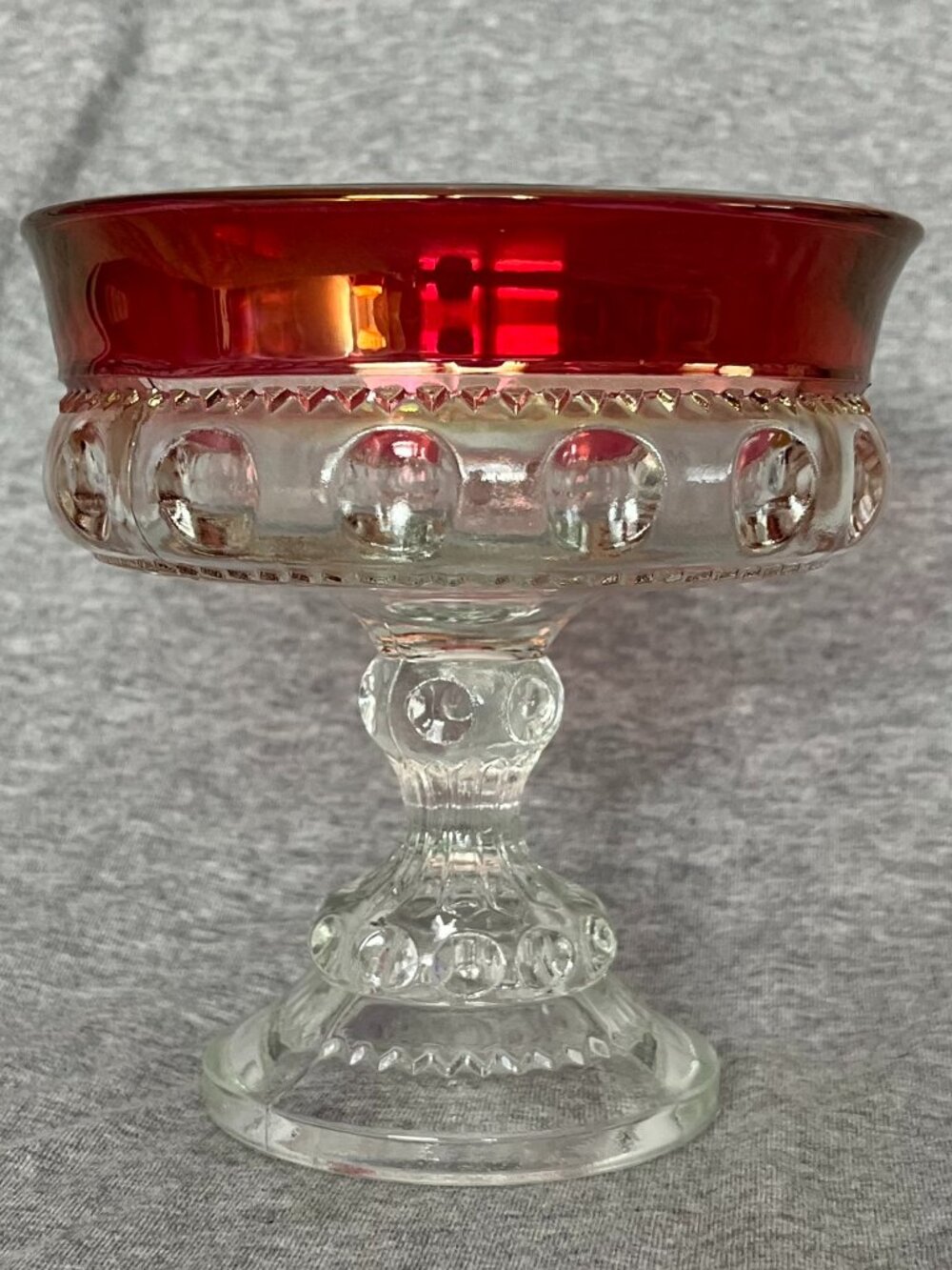 Tiffin King's Crown Ruby Red Flash Thumbprint Compote